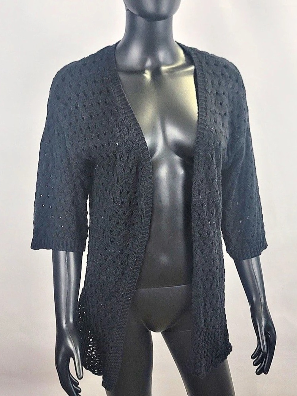 Freshman Open Knit Cardigan in Black Size Medium